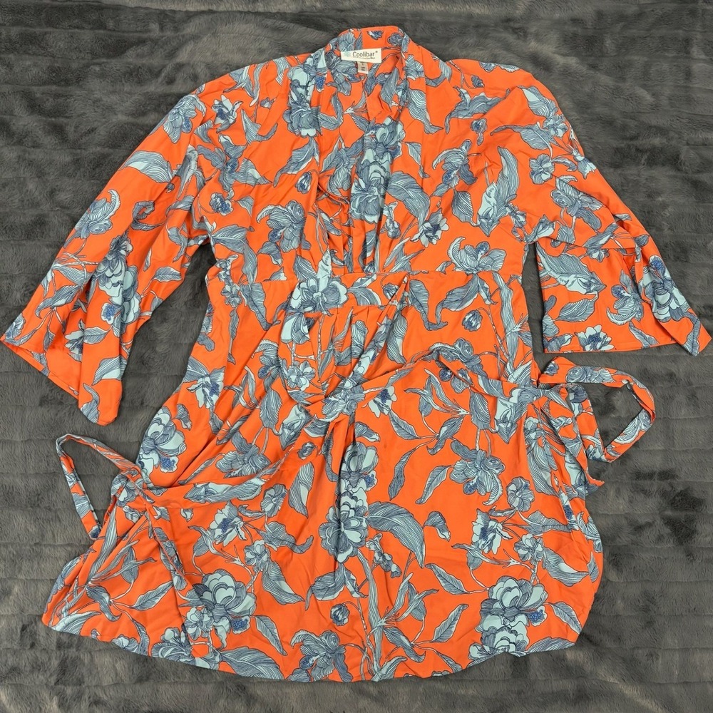 Coolibar Navia Cover-Up Dress Womens Small Orange Floral UPF 50+ Wrap 10389